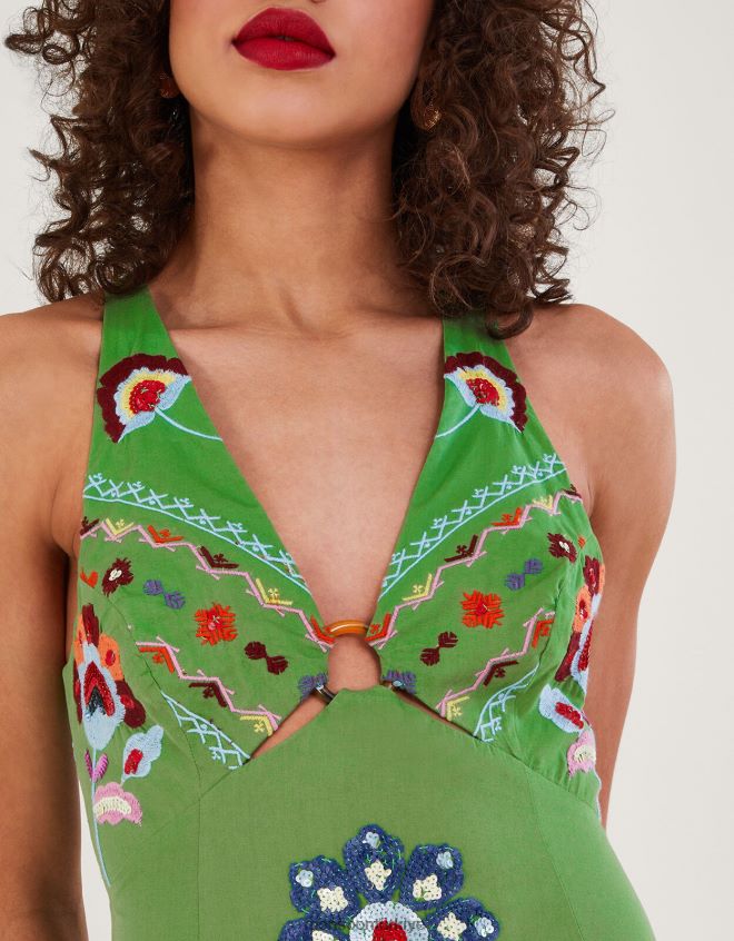 Monsoon kadınlar shirley yüzük detaylı işlemeli maxi elbise JH86BT987 Giyim yeşil