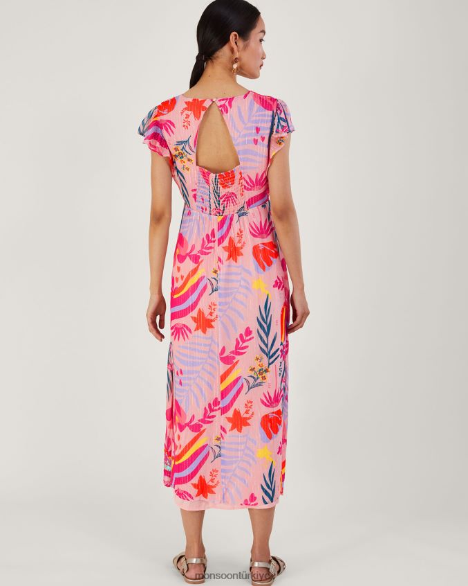Monsoon kadınlar sienna geri dönüştürülmüş polyester ile süslenmiş metalik elbise JH86BT264 Giyim pembe