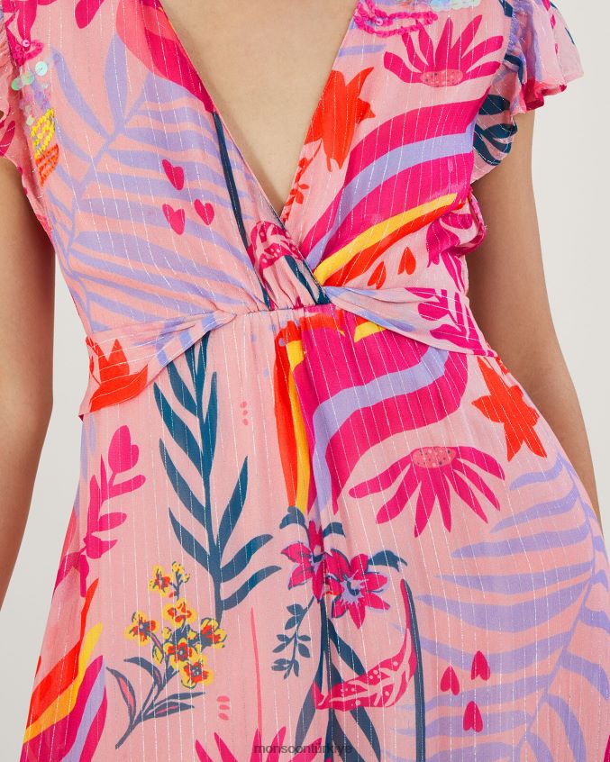 Monsoon kadınlar sienna geri dönüştürülmüş polyester ile süslenmiş metalik elbise JH86BT264 Giyim pembe