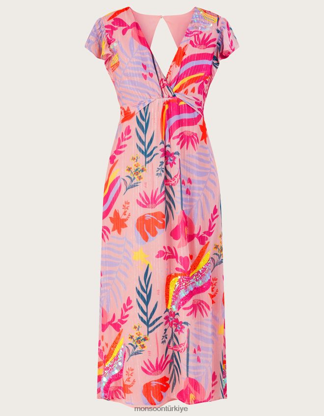 Monsoon kadınlar sienna geri dönüştürülmüş polyester ile süslenmiş metalik elbise JH86BT264 Giyim pembe