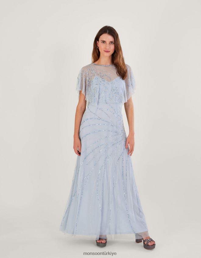 Monsoon kadınlar sienna geri dönüştürülmüş polyesterden süslenmiş maxi elbise JH86BT301 Giyim bulut