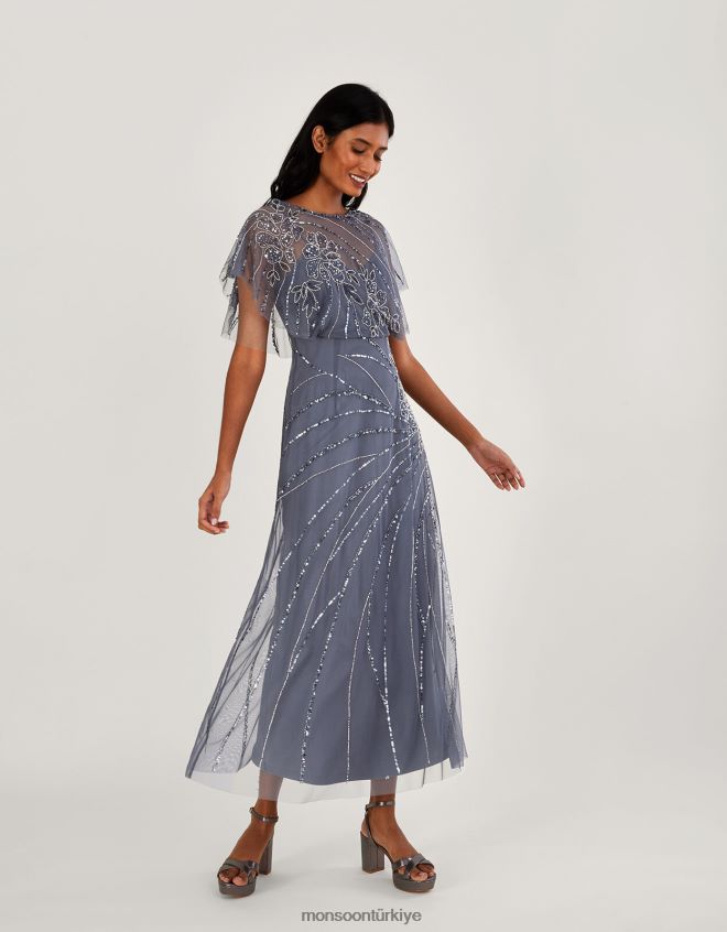 Monsoon kadınlar sienna işlemeli kısa boy maxi elbise JH86BT1061 Giyim mavi (koyu mavi)