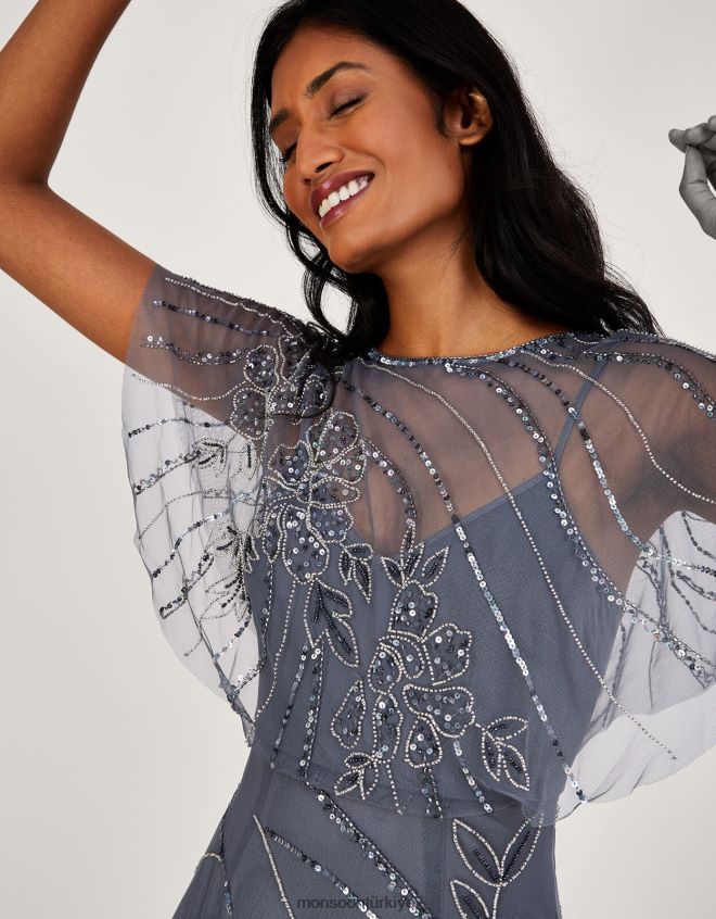 Monsoon kadınlar sienna işlemeli kısa boy maxi elbise JH86BT1061 Giyim mavi (koyu mavi)