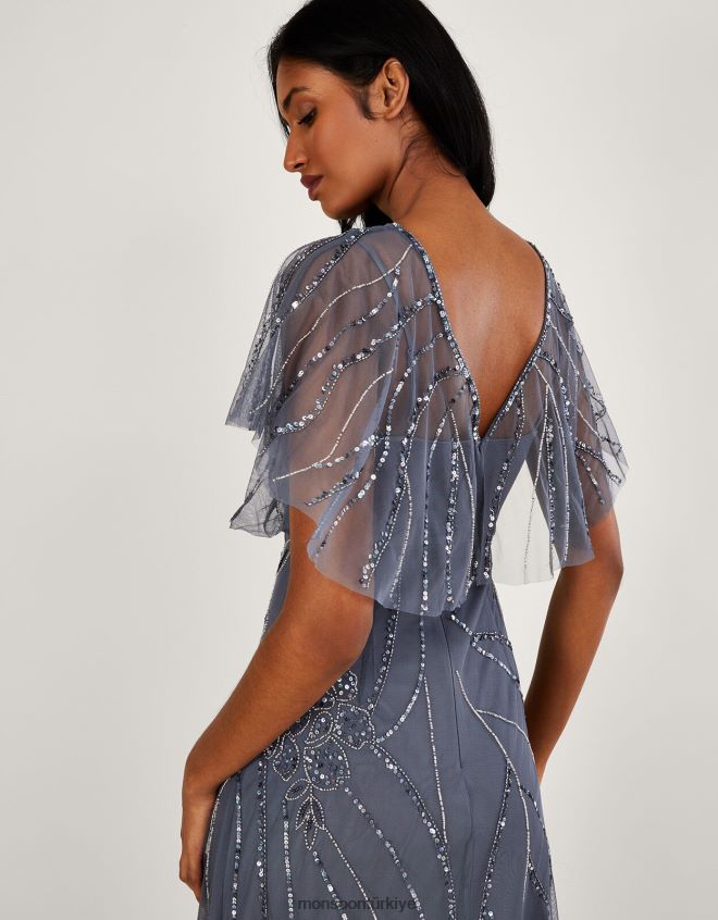 Monsoon kadınlar sienna işlemeli kısa boy maxi elbise JH86BT1061 Giyim mavi (koyu mavi)