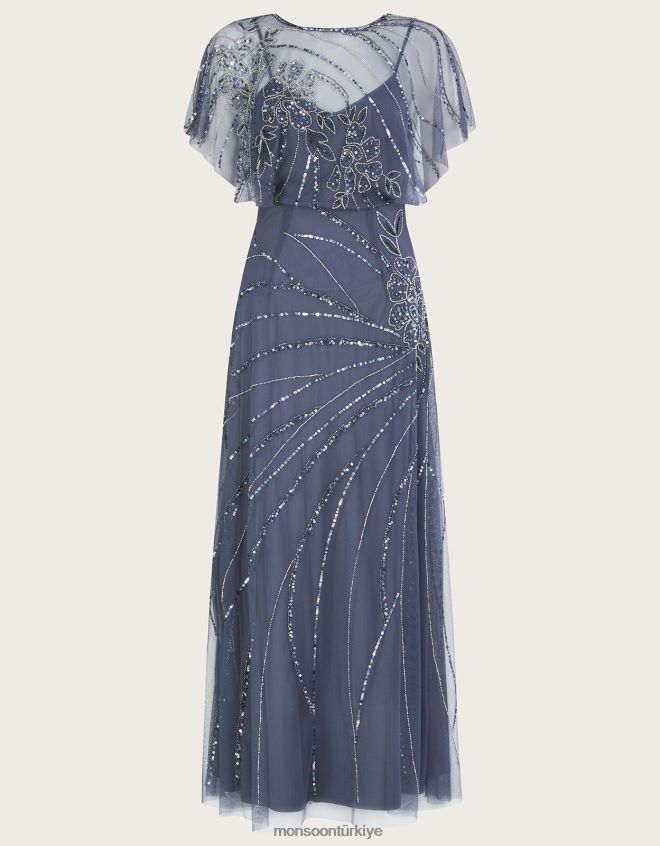 Monsoon kadınlar sienna işlemeli kısa boy maxi elbise JH86BT1061 Giyim mavi (koyu mavi)