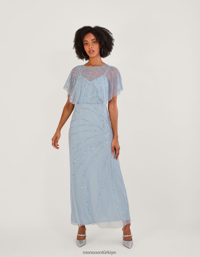 Monsoon kadınlar sienna işlemeli kısa boy maxi elbise JH86BT533 Giyim bulut