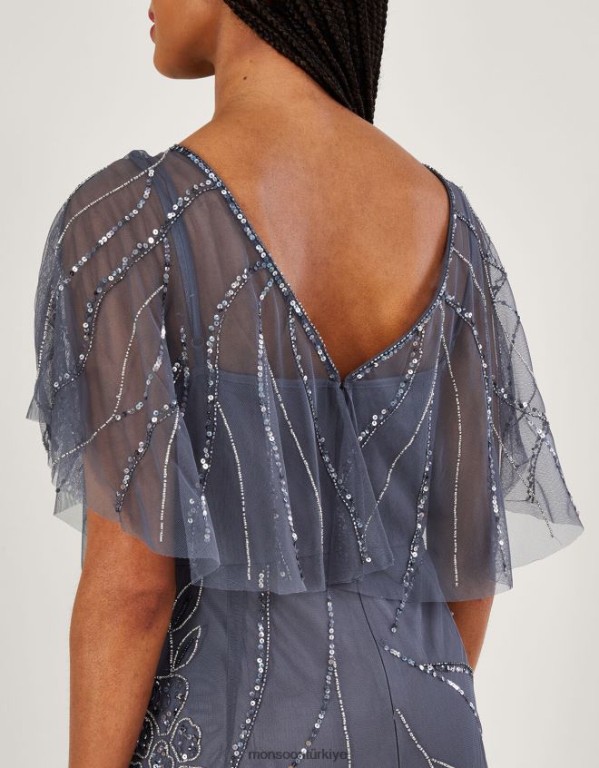 Monsoon kadınlar sienna işlemeli maxi elbise JH86BT850 Giyim mavi (koyu mavi)