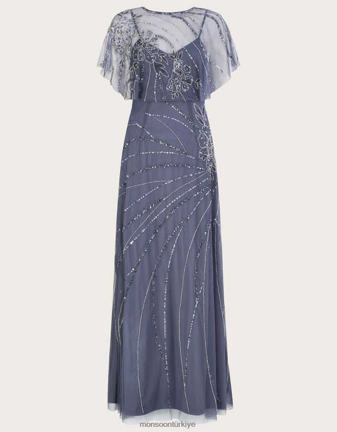 Monsoon kadınlar sienna işlemeli maxi elbise JH86BT850 Giyim mavi (koyu mavi)
