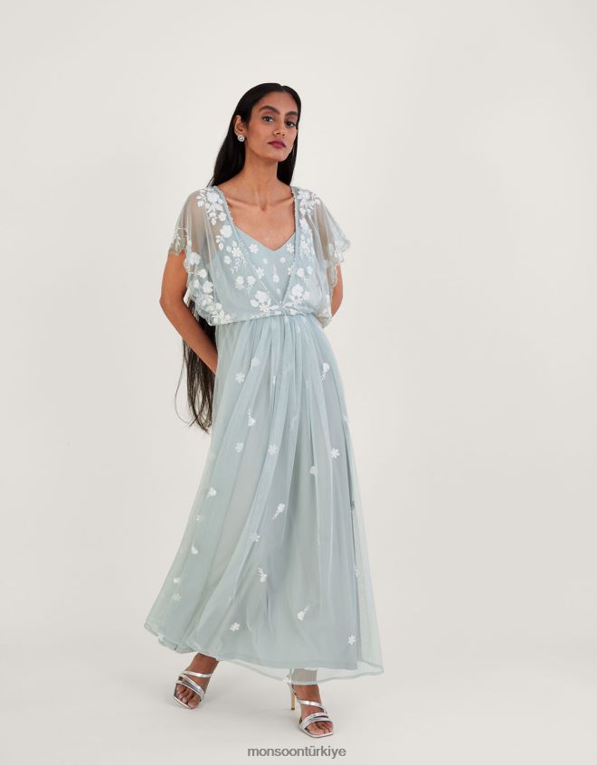 Monsoon kadınlar sophie işlemeli kısa boy maxi elbise JH86BT991 Giyim yeşil (adaçayı)