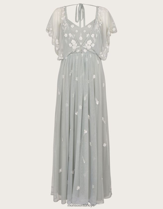 Monsoon kadınlar sophie işlemeli kısa boy maxi elbise JH86BT991 Giyim yeşil (adaçayı)