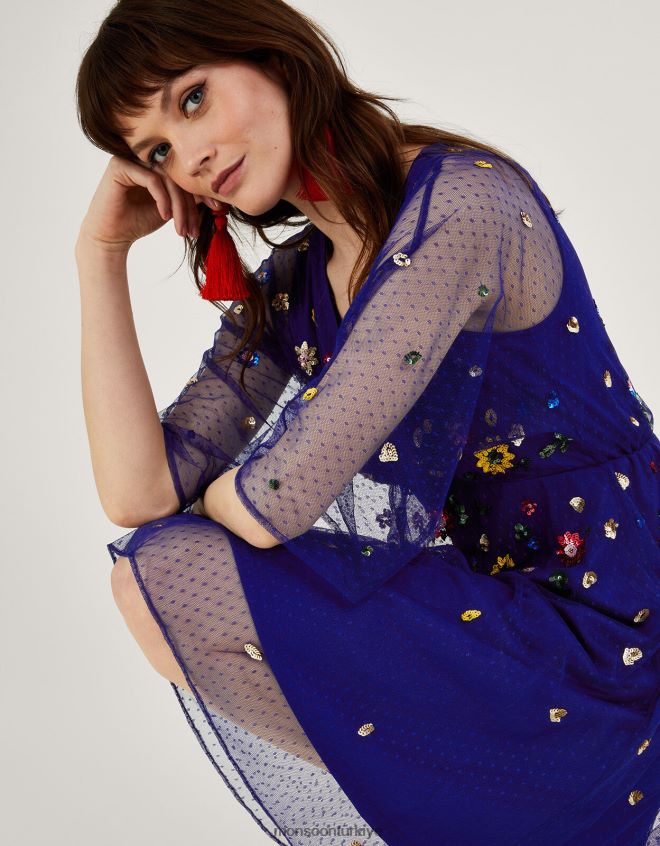 Monsoon kadınlar stephanie süslü elbise JH86BT580 Giyim mavi (kobalt)