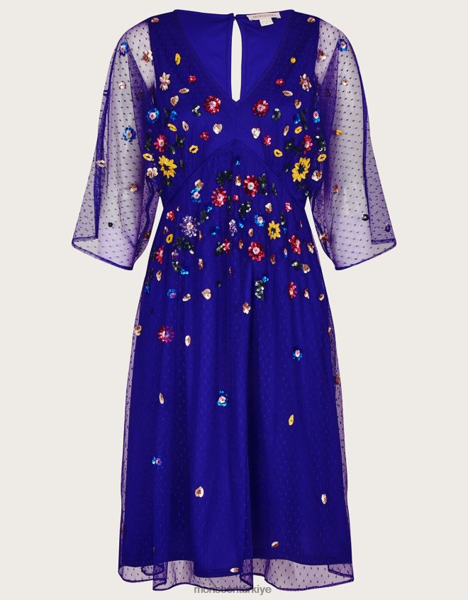 Monsoon kadınlar stephanie süslü elbise JH86BT580 Giyim mavi (kobalt)