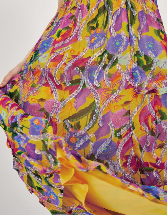 Monsoon kadınlar suzannah metalik desenli maxi elbise JH86BT288 Giyim sarı