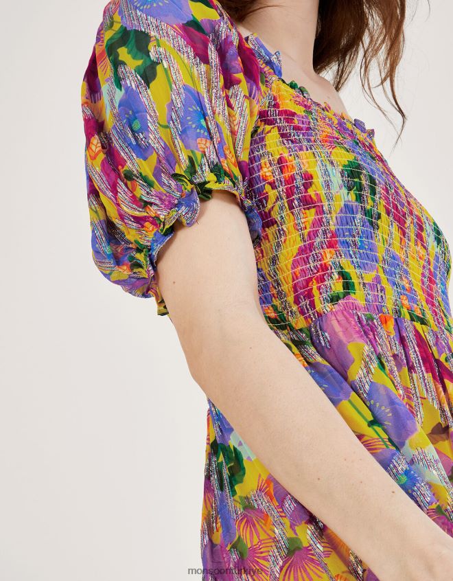 Monsoon kadınlar suzannah metalik desenli maxi elbise JH86BT288 Giyim sarı