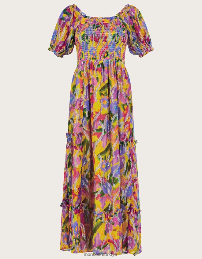 Monsoon kadınlar suzannah metalik desenli maxi elbise JH86BT288 Giyim sarı