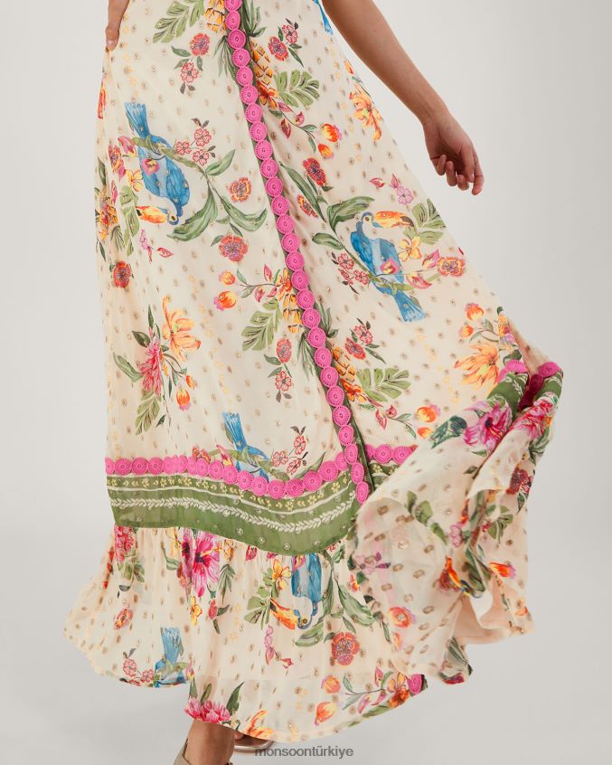 Monsoon kadınlar uma metalik çiçek desenli maxi elbise JH86BT823 Giyim fildişi