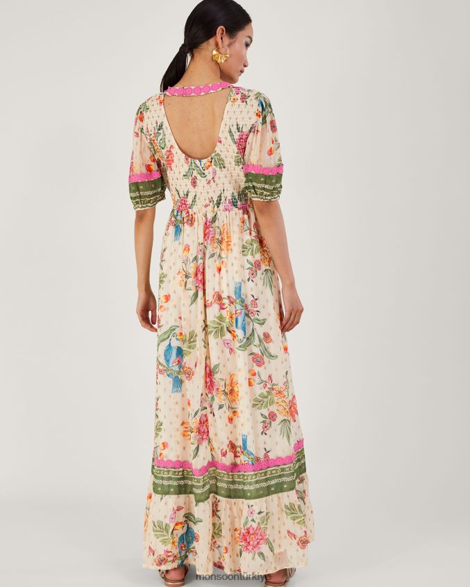 Monsoon kadınlar uma metalik çiçek desenli maxi elbise JH86BT823 Giyim fildişi