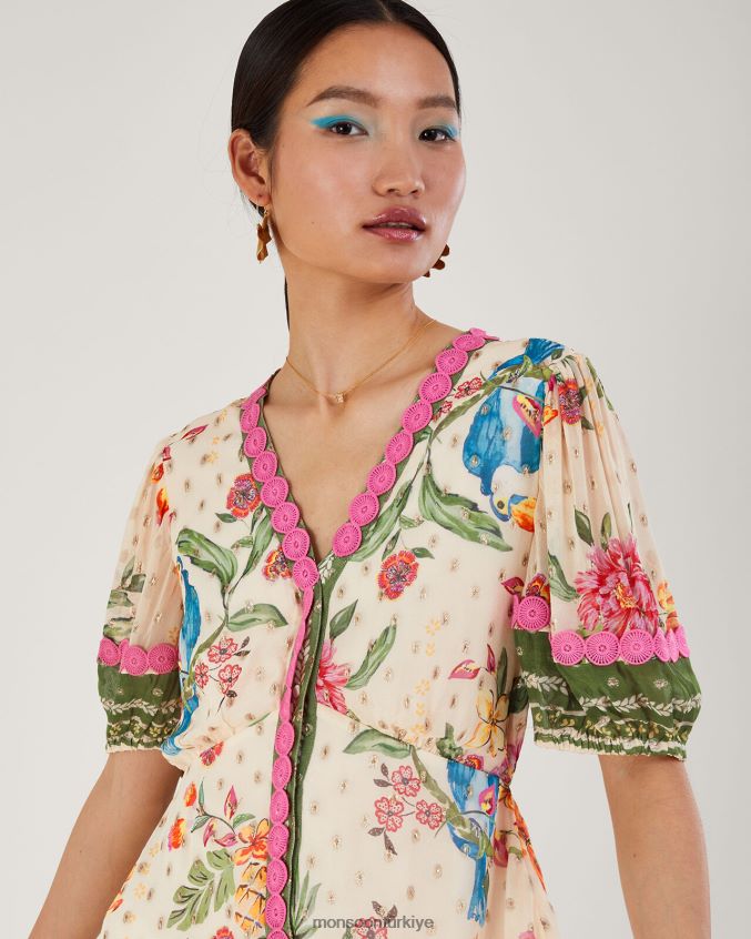 Monsoon kadınlar uma metalik çiçek desenli maxi elbise JH86BT823 Giyim fildişi