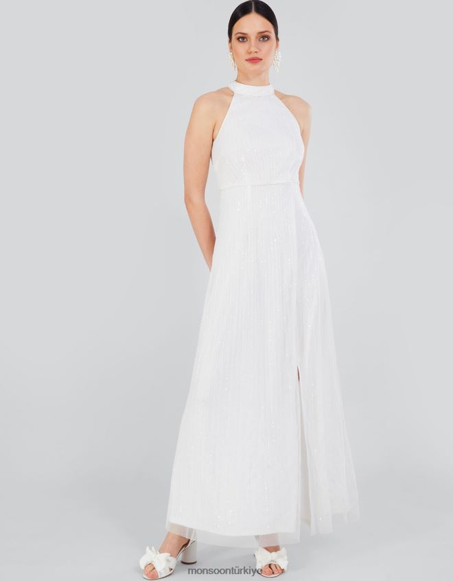 Monsoon kadınlar Nikita süslenmiş yular gelinlik maxi elbise JH86BT559 Giyim fildişi