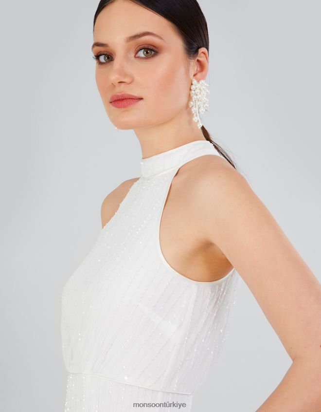 Monsoon kadınlar Nikita süslenmiş yular gelinlik maxi elbise JH86BT559 Giyim fildişi