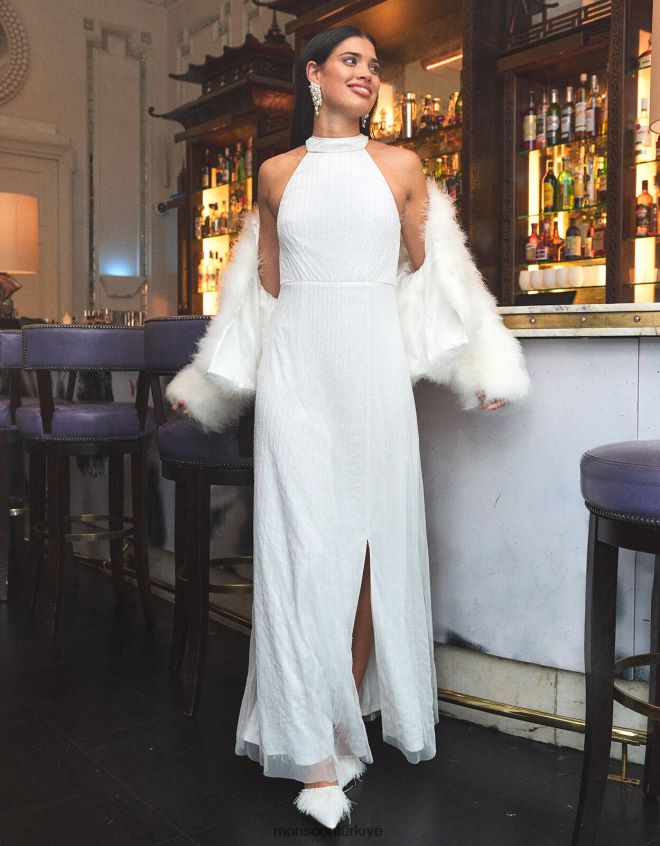 Monsoon kadınlar Nikita süslenmiş yular gelinlik maxi elbise JH86BT559 Giyim fildişi