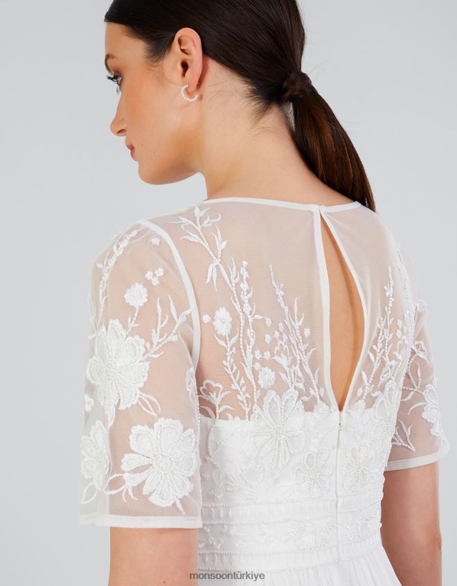 Monsoon kadınlar ali işlemeli maxi gelin elbisesi JH86BT616 Giyim fildişi