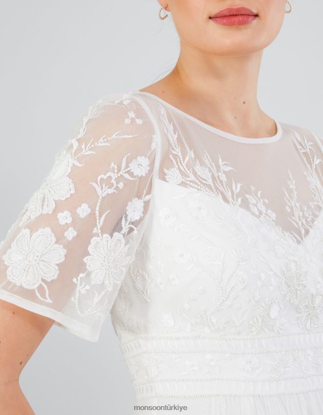 Monsoon kadınlar ali işlemeli maxi gelin elbisesi JH86BT616 Giyim fildişi