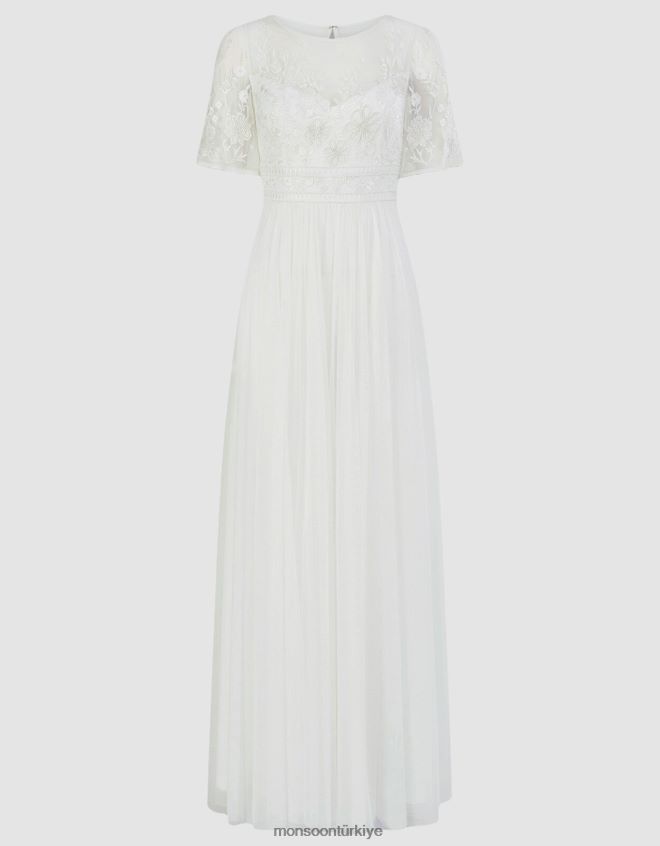 Monsoon kadınlar ali işlemeli maxi gelin elbisesi JH86BT616 Giyim fildişi