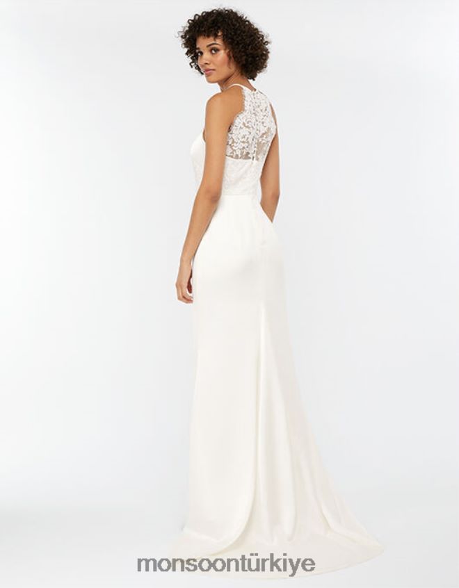 Monsoon kadınlar anne sırtı dantelli saten maxi gelinlik JH86BT1175 Giyim fildişi