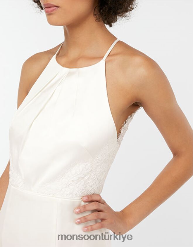 Monsoon kadınlar anne sırtı dantelli saten maxi gelinlik JH86BT1175 Giyim fildişi