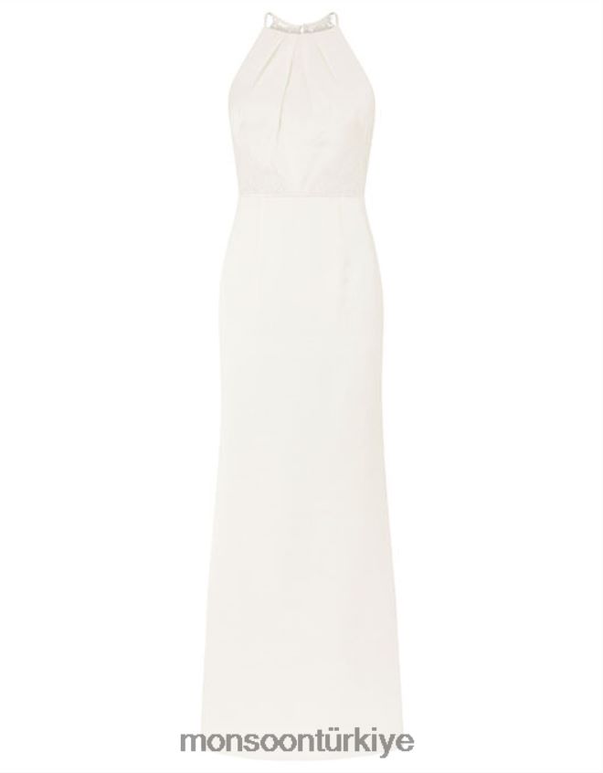 Monsoon kadınlar anne sırtı dantelli saten maxi gelinlik JH86BT1175 Giyim fildişi