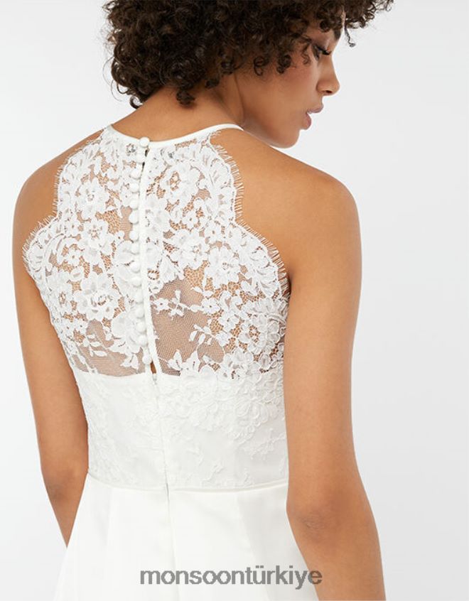 Monsoon kadınlar anne sırtı dantelli saten maxi gelinlik JH86BT1175 Giyim fildişi