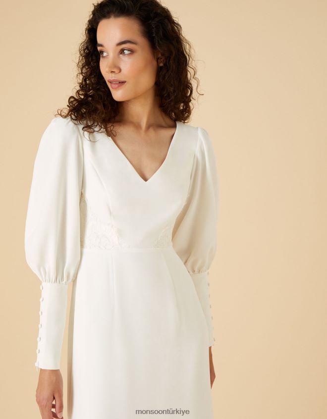 Monsoon kadınlar briana düğme kollu gelin maxi elbise JH86BT1149 Giyim fildişi