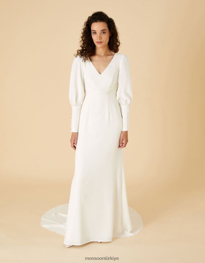 Monsoon kadınlar briana düğme kollu gelin maxi elbise JH86BT1149 Giyim fildişi