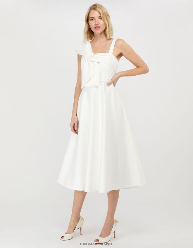 Monsoon kadınlar carrie fiyonklu saten midi gelinlik JH86BT1166 Giyim fildişi