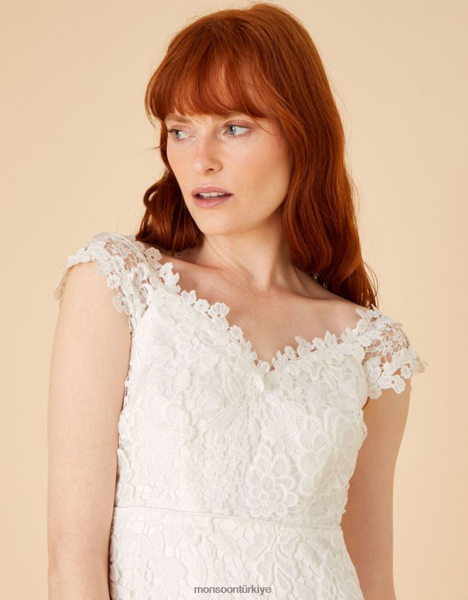 Monsoon kadınlar cassandra dantel uzun gelinlik elbise JH86BT961 Giyim fildişi