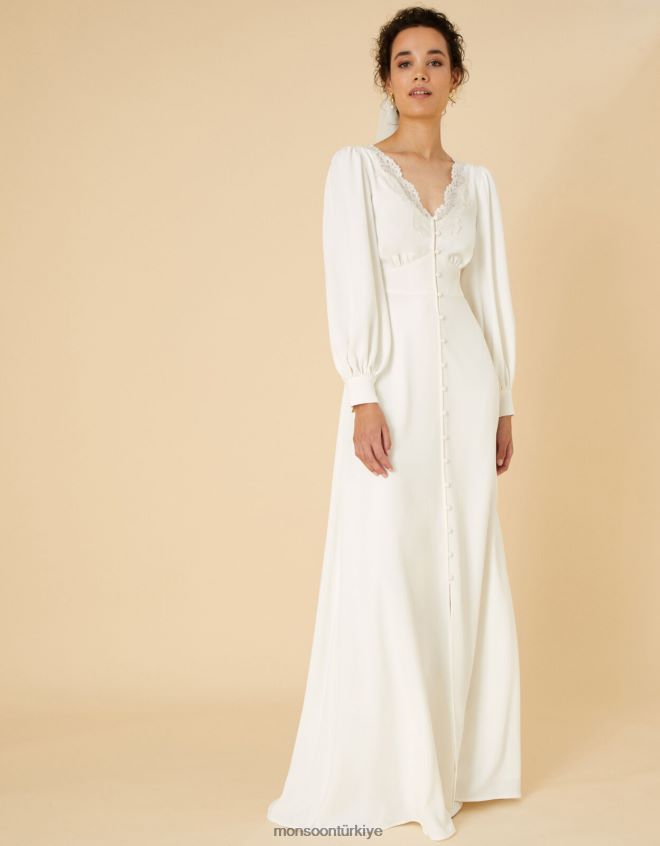 Monsoon kadınlar cecilia uzun kollu gelinlik dantel elbise JH86BT1119 Giyim fildişi