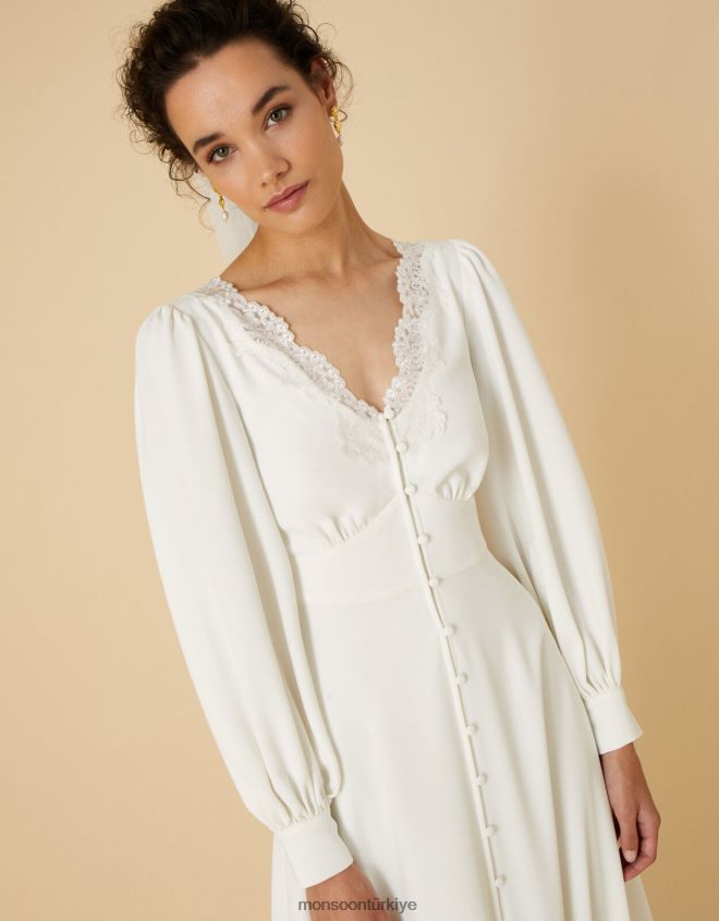 Monsoon kadınlar cecilia uzun kollu gelinlik dantel elbise JH86BT1119 Giyim fildişi