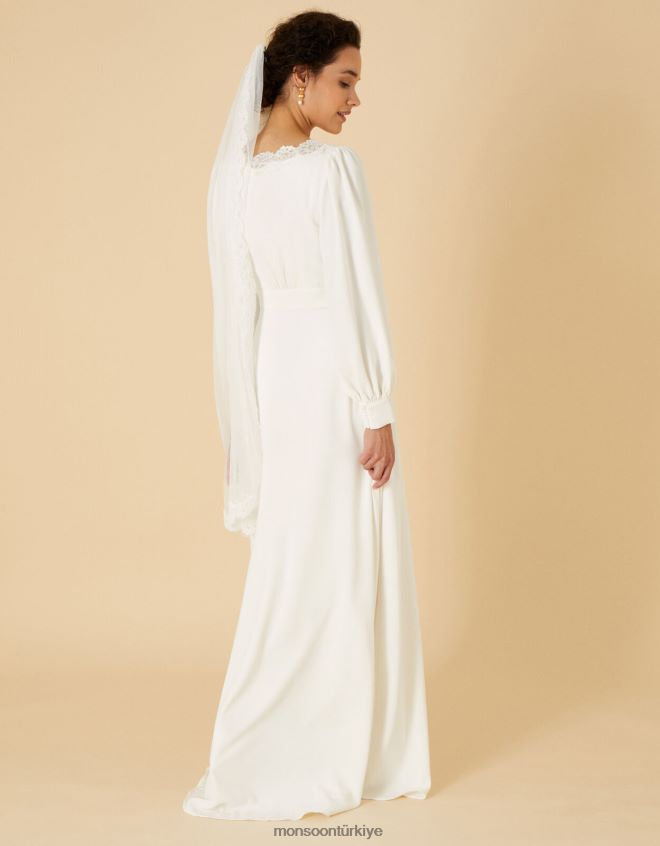 Monsoon kadınlar cecilia uzun kollu gelinlik dantel elbise JH86BT1119 Giyim fildişi