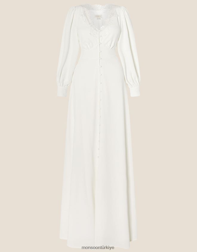 Monsoon kadınlar cecilia uzun kollu gelinlik dantel elbise JH86BT1119 Giyim fildişi