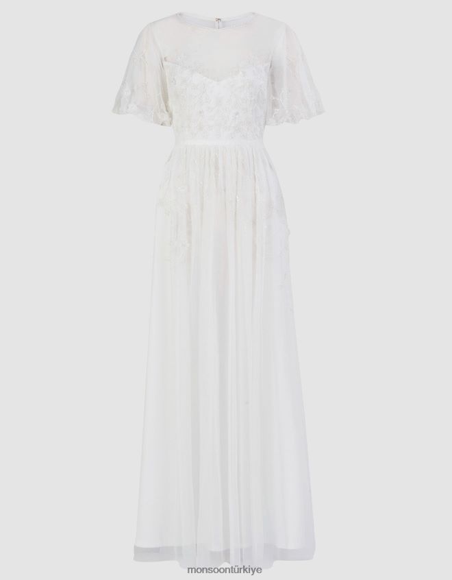 Monsoon kadınlar celina işlemeli gelinlik maxi elbise JH86BT527 Giyim fildişi