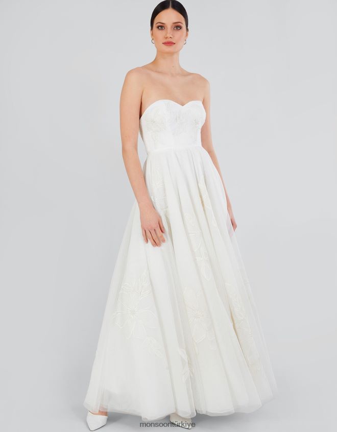 Monsoon kadınlar donna işlemeli bandeau gelinlik maxi elbise JH86BT413 Giyim fildişi