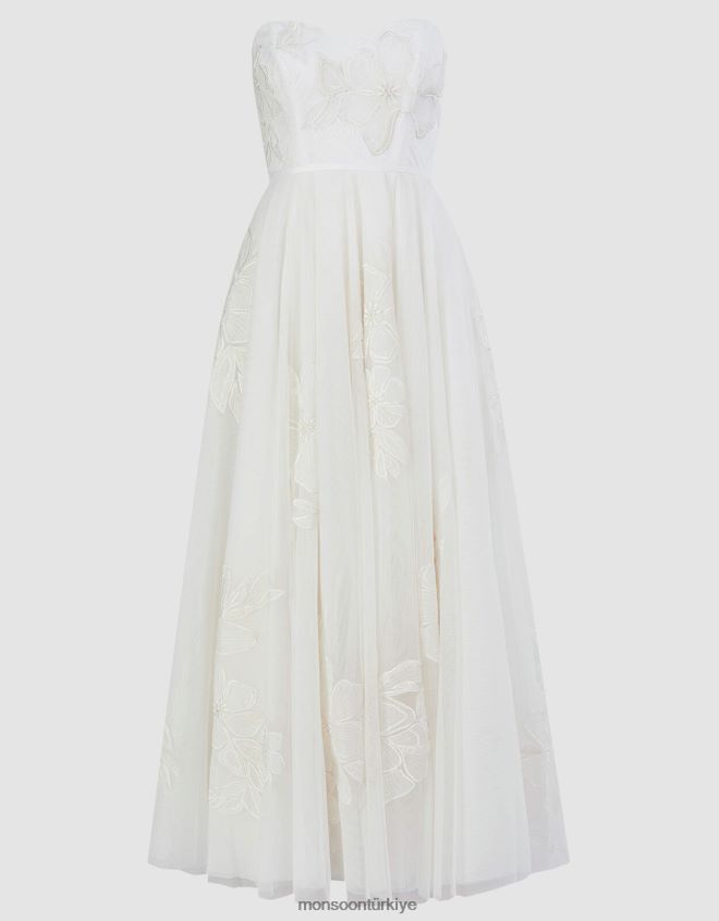 Monsoon kadınlar donna işlemeli bandeau gelinlik maxi elbise JH86BT413 Giyim fildişi