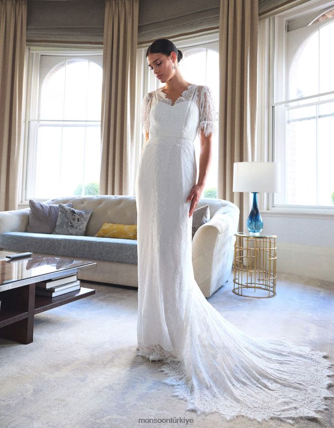 Monsoon kadınlar elizabeth chantilly dantel uzun gelinlik JH86BT858 Giyim fildişi