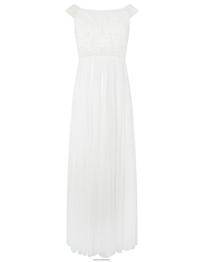 Monsoon kadınlar emmeline işlemeli bardot gelinlik JH86BT1130 Giyim fildişi