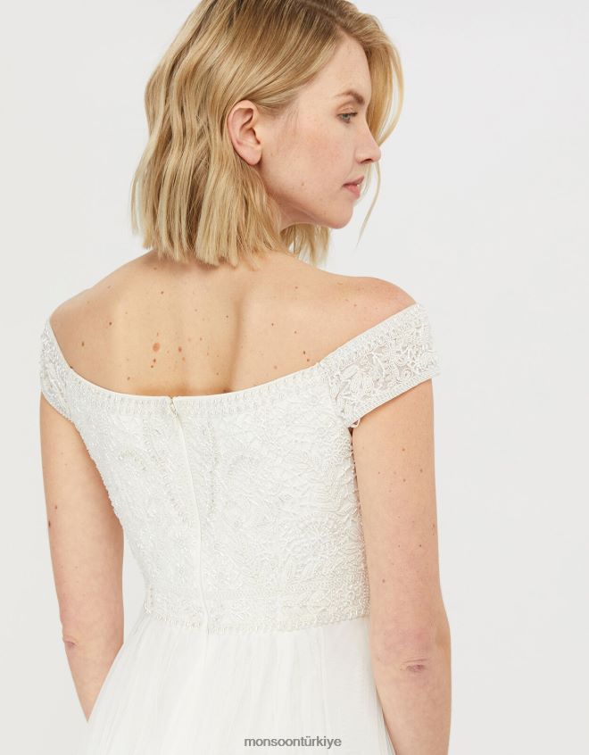 Monsoon kadınlar emmeline işlemeli bardot gelinlik JH86BT1130 Giyim fildişi