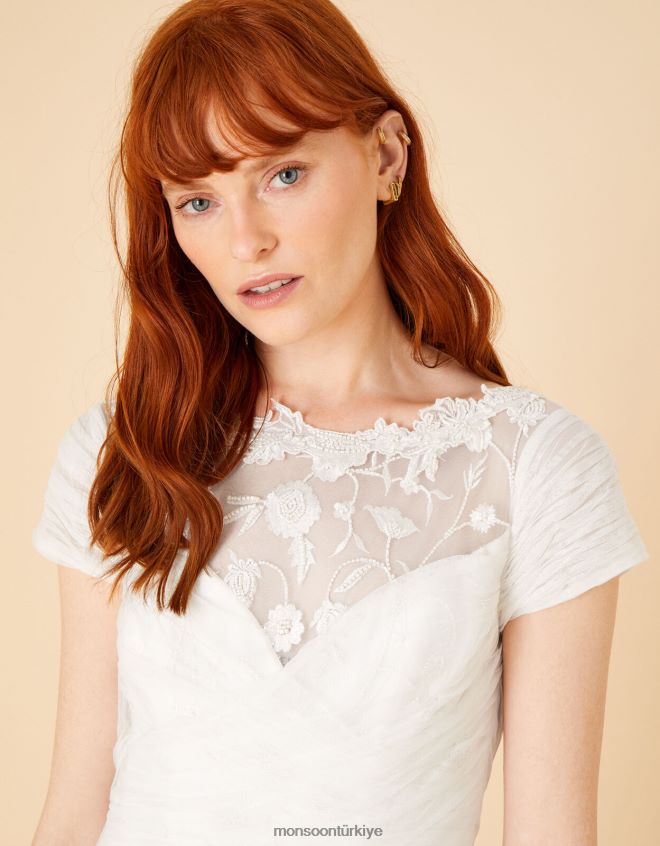 Monsoon kadınlar geri dönüştürülmüş polyesterden sylvia işlemeli gelinlik JH86BT1058 Giyim fildişi