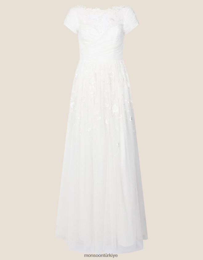 Monsoon kadınlar geri dönüştürülmüş polyesterden sylvia işlemeli gelinlik JH86BT1058 Giyim fildişi