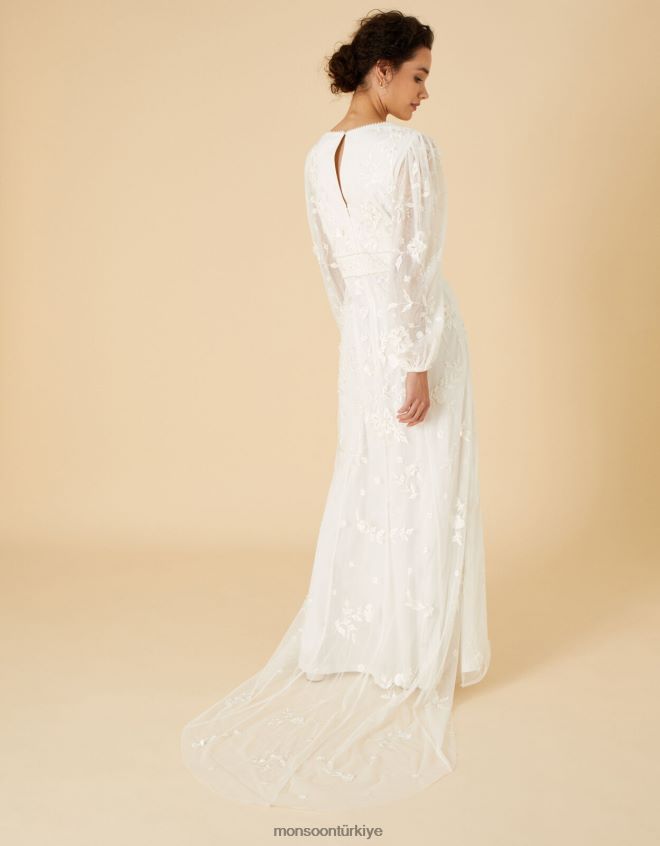 Monsoon kadınlar jennifer uzun kollu gelin maxi elbise JH86BT748 Giyim fildişi