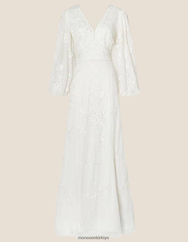 Monsoon kadınlar jennifer uzun kollu gelin maxi elbise JH86BT748 Giyim fildişi